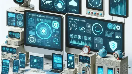 "Ilustrasi alat deteksi kegagalan layanan proaktif dengan grafik monitoring dan sistem pencegahan, mendukung panduan lengkap untuk manajemen layanan yang efektif."