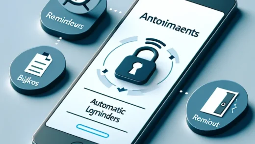"PLN Mobile App interface showcasing new features: Reminder for bill payments and automatic logout option for enhanced user convenience."